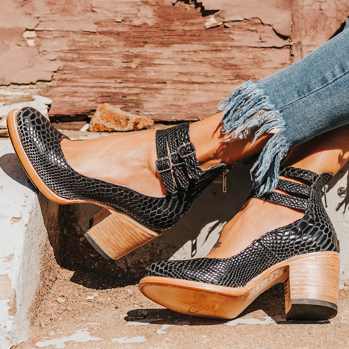 Elsa | Vintage Leather Strap Heels