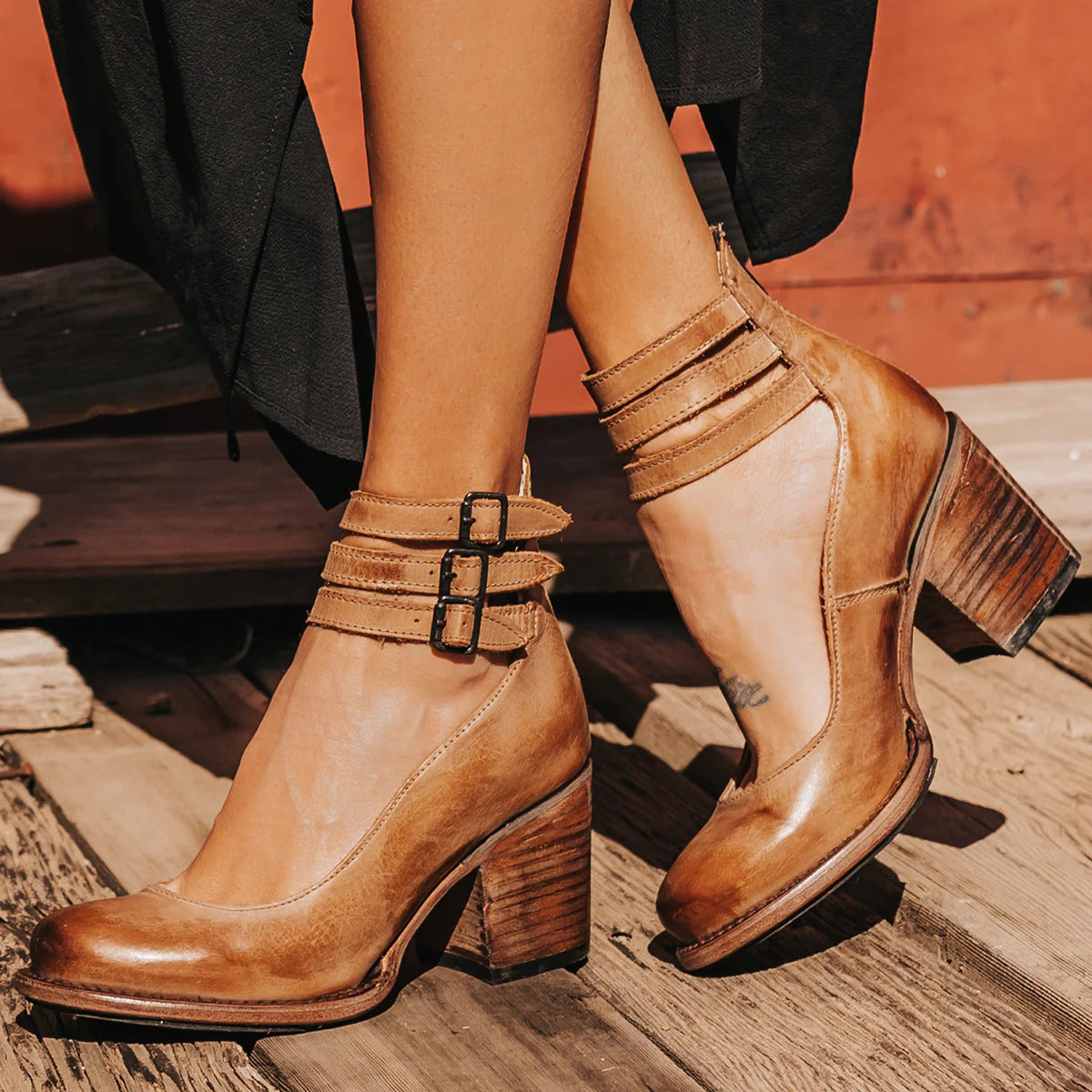 Elsa | Vintage Leather Strap Heels