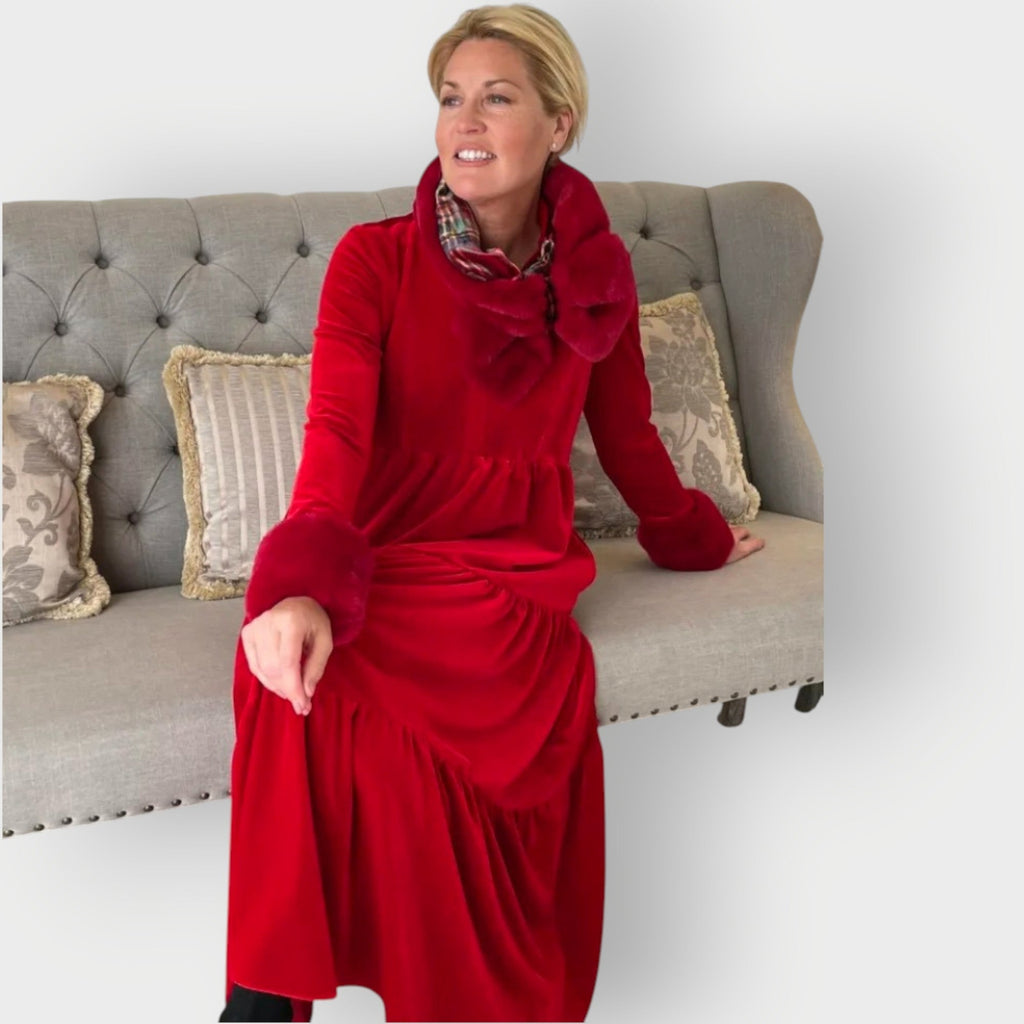 Luvira | Red Velvet Tiered Dress