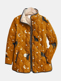 Eira - Casual Black Cat Halloween Print Quilted Jacket