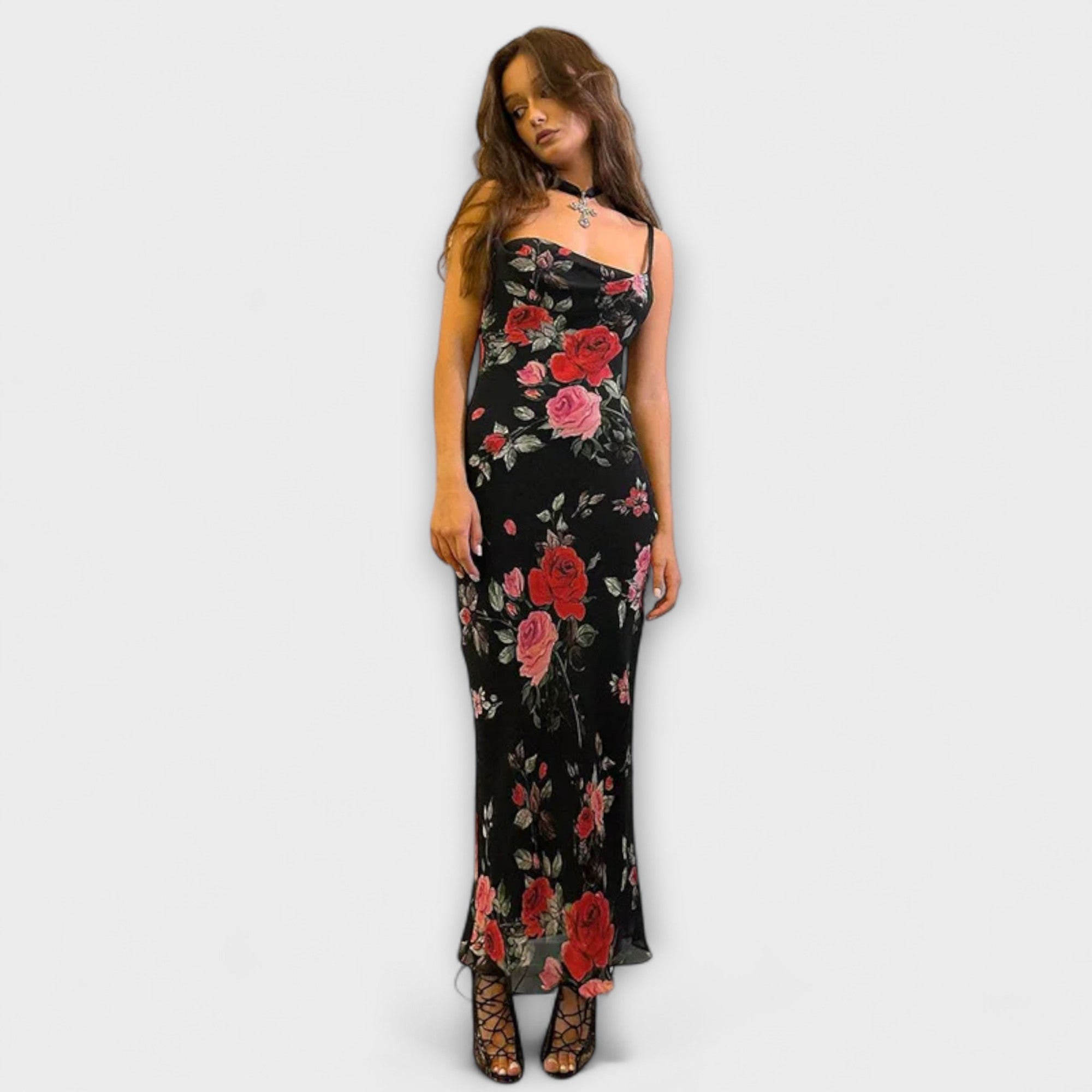 Flower Pattern Spaghetti Strap Bodycon Dress