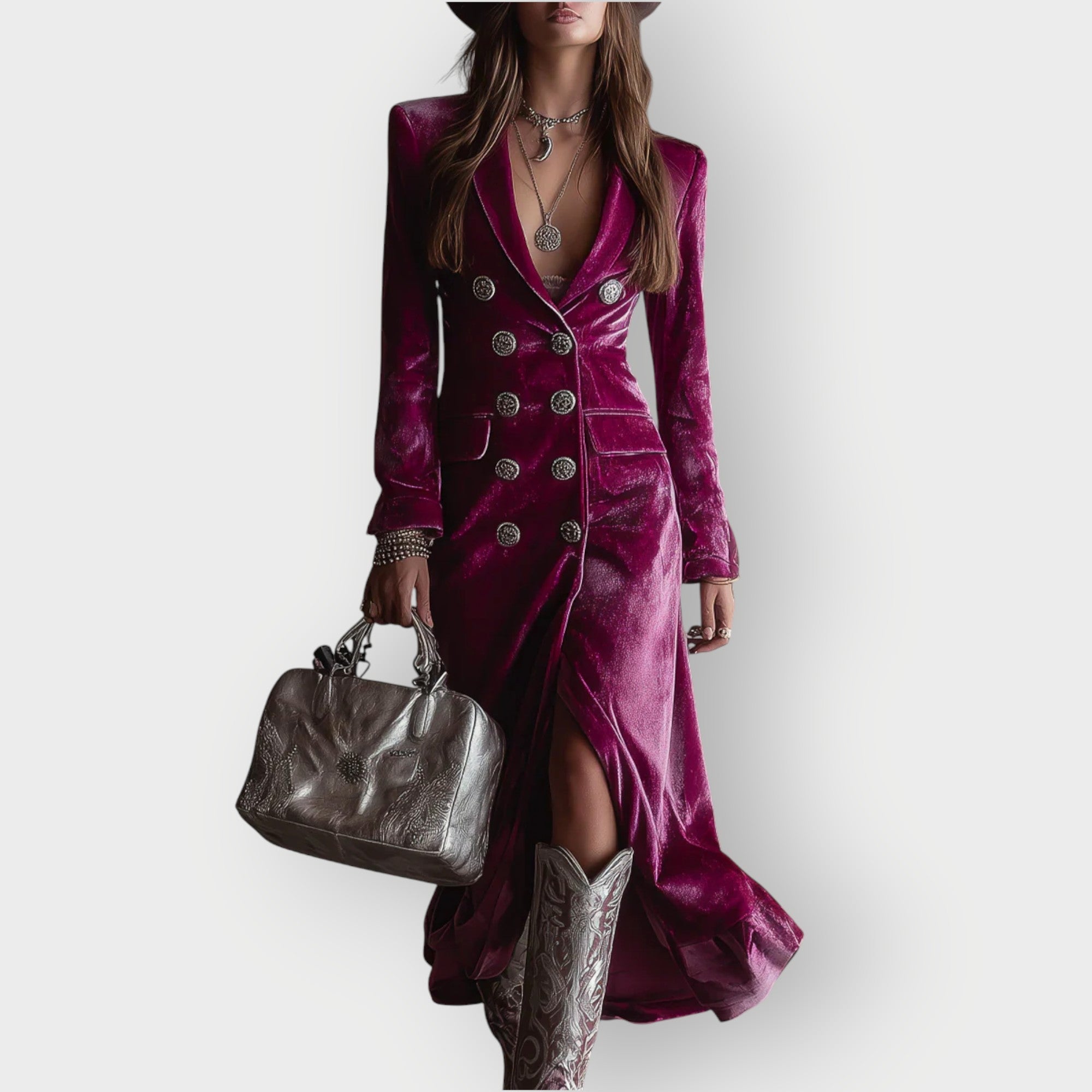 Sairen | Luxe Double-Breasted Velvet Maxi Dress
