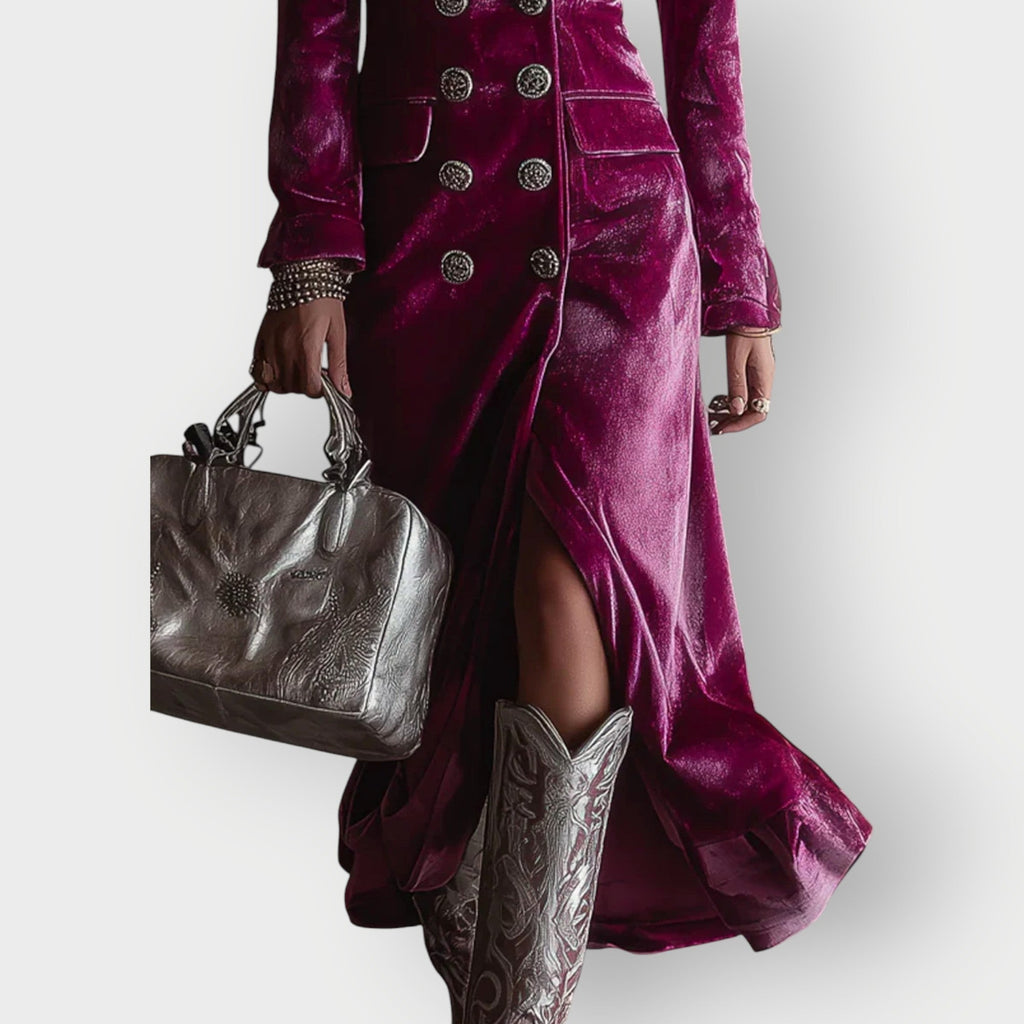 Sairen | Luxe Double-Breasted Velvet Maxi Dress