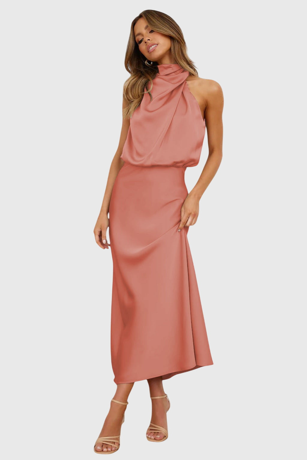 Ava™ | Glamorous Satin Halter Dress