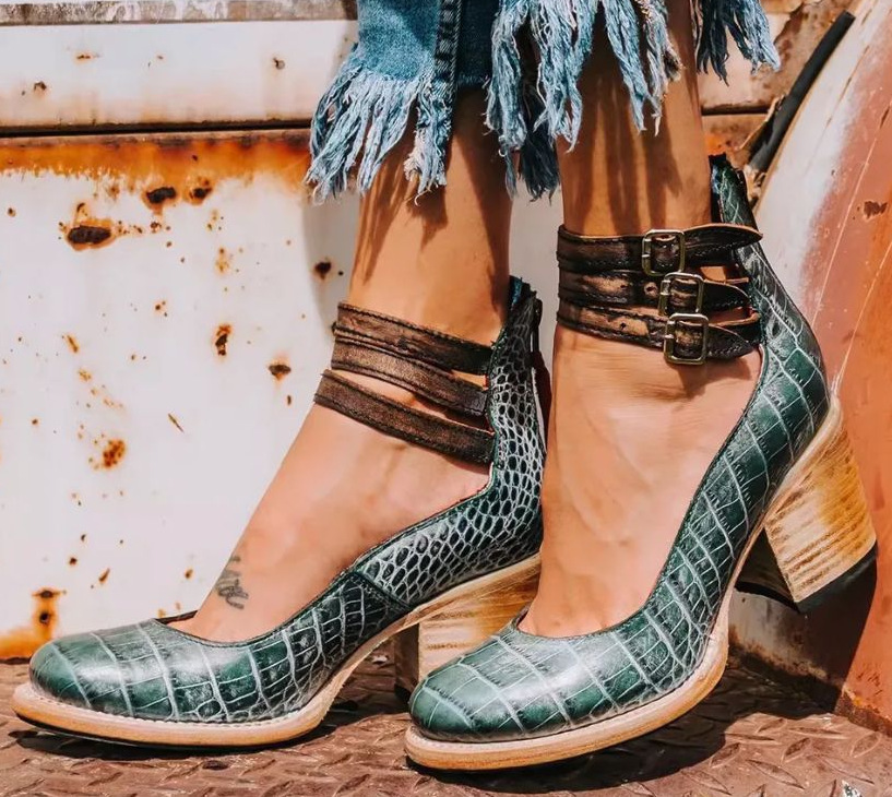 Elsa | Vintage Leather Strap Heels