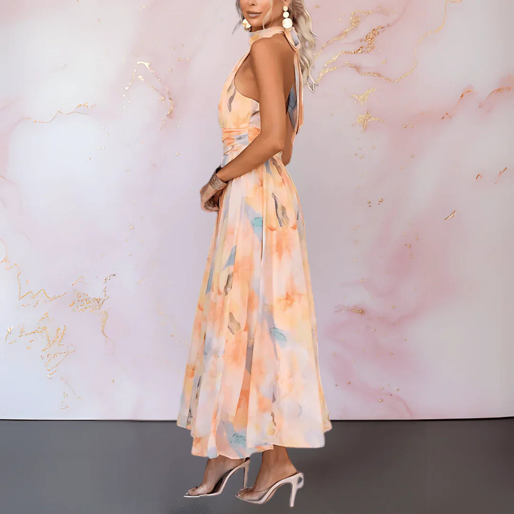 ESTHER | HALTERNECK WATERCOLOR PRINT DRESS